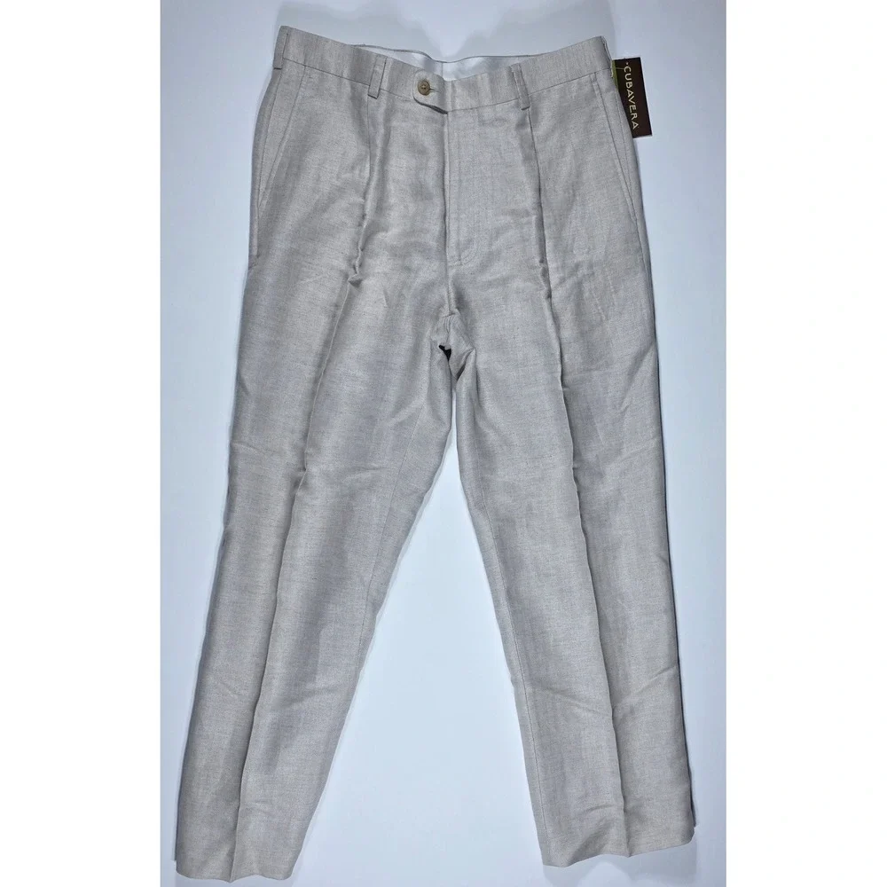 Cubavera Essentials Men's 34x30 Natural Linen Blend Herringbone Pants NEW